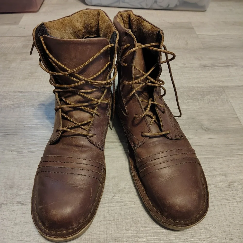 Oliberte Gando Mens Brown Leather Lace Up Cap Toe Wedge Sole Boots Size 46 EU 13